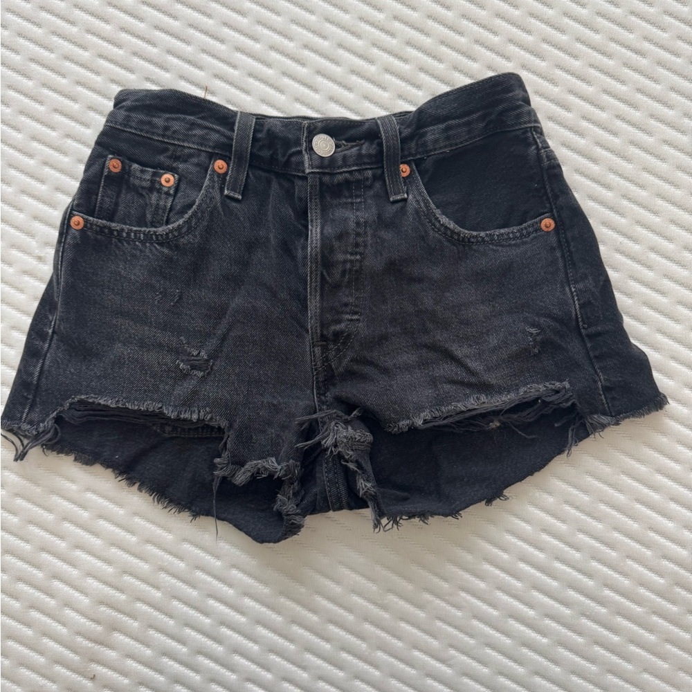 Levi’s Black Distressed Denim Shorts
